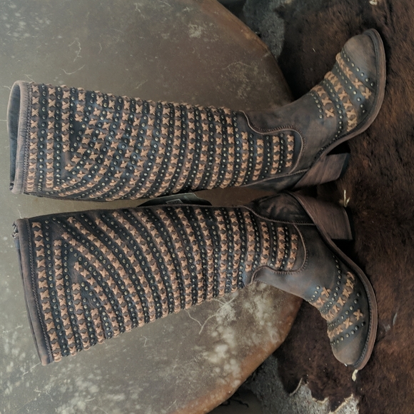 LIBERTY BLACK LB71244 Cafe Vintage studded & cross stitched tall ladies boots 6 - Picture 3 of 15